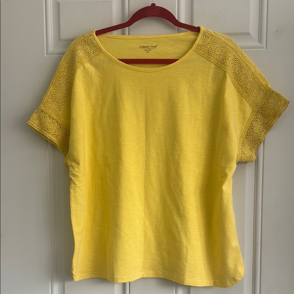 ❤️2/$15 or 3/$21❤️ New Coldwater Creek Yellow Lace Sleeve Top, Size PXL